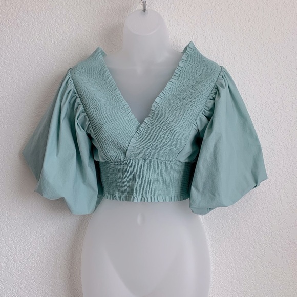 Teal Zara Puff sleeve blouse - Picture 1 of 6